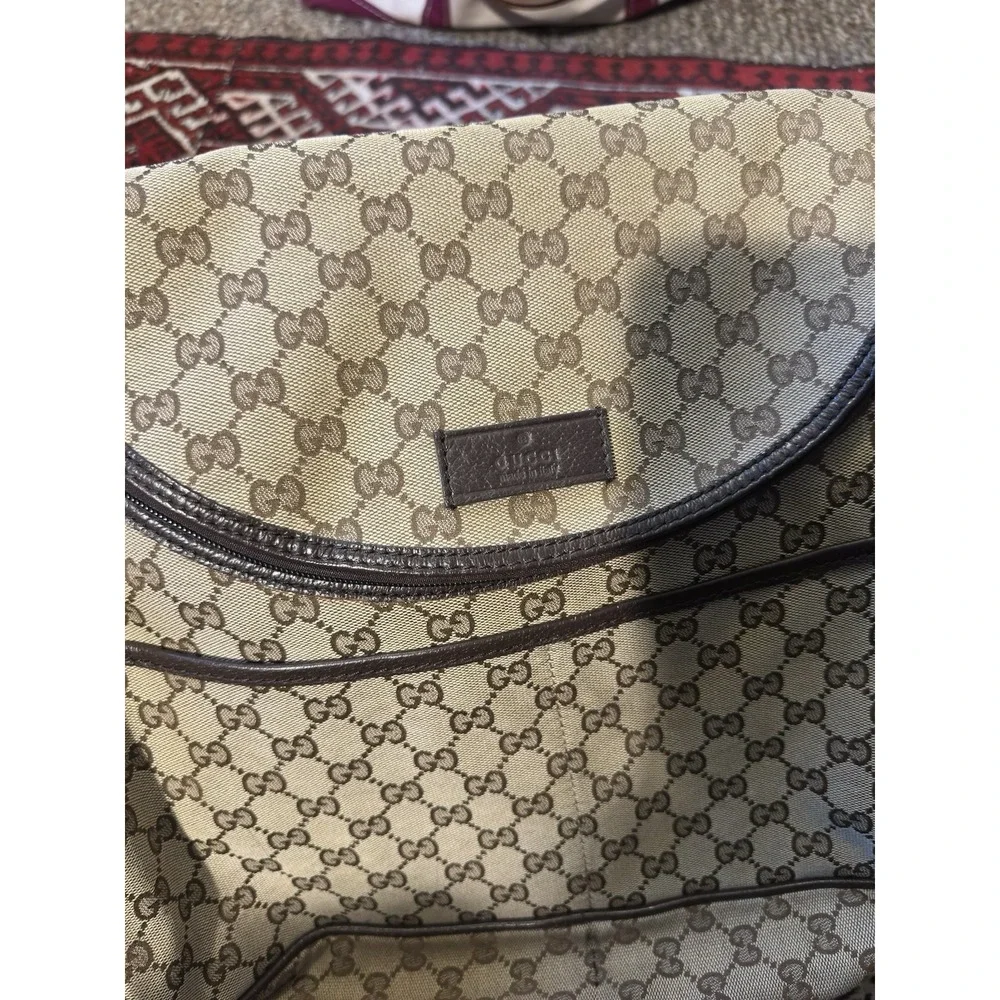 Gucci Diaper Bag Monogram Shoulder Crossbody Canvas Brown Authentic - Picture 4 of 11